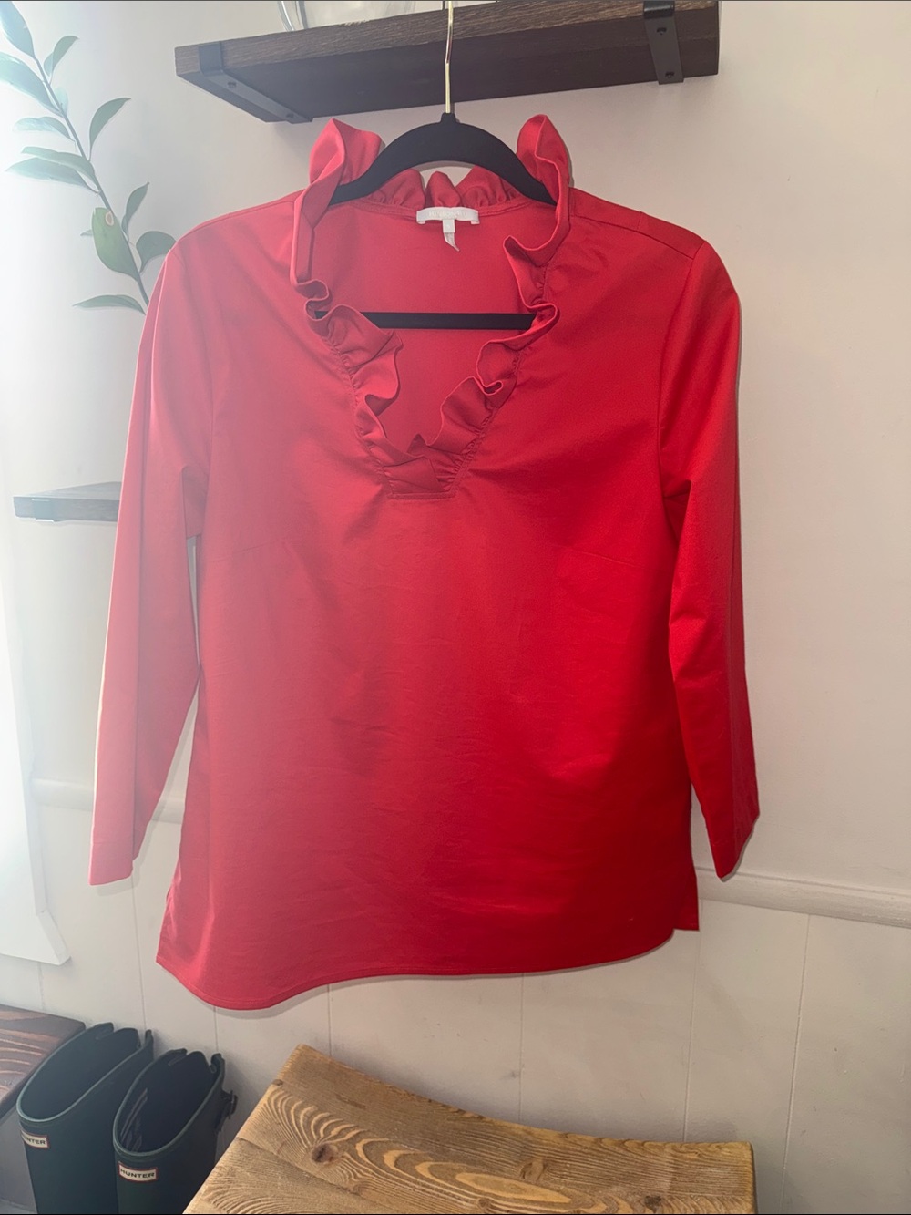 Hinson Wu Helena Women's Red Ruffle V-Neck Top Size Small
